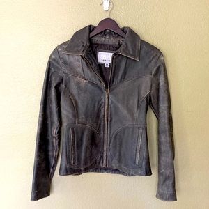 Distressed Cropped Tailored Leather Jacket